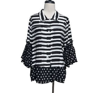 Dor Dor Couture Ruffled 3/4 Flutter Sleeve Empire Waist Tunic Blouse Medium